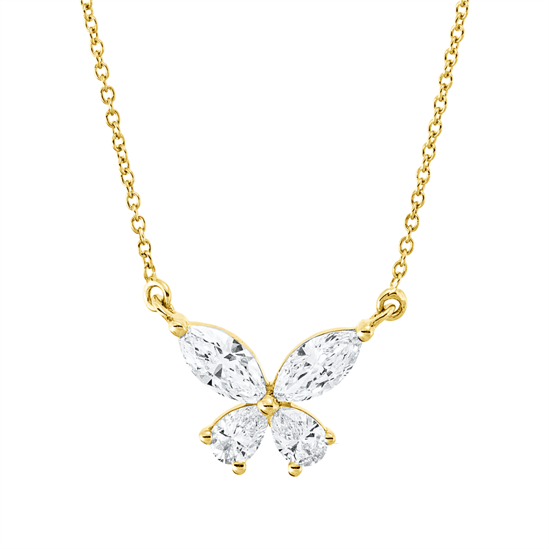 Collier 18 kt GG, 2 Nav. 0,30 ct, TW-vsi/si, 2 Tropfen 0,16 ct, TW-vsi/si