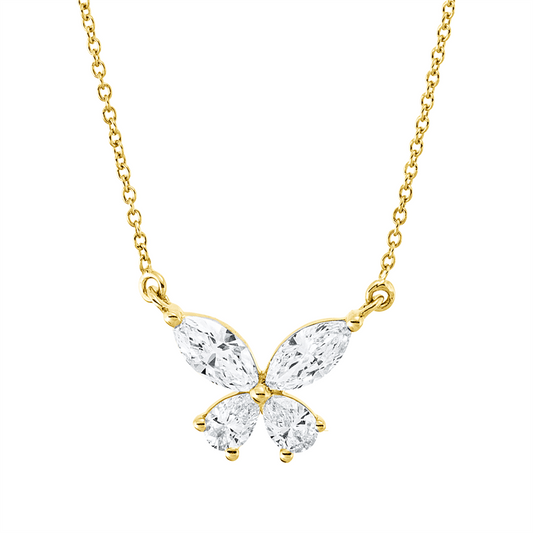 Collier 18 kt GG, 2 Nav. 0,30 ct, TW-vsi/si, 2 Tropfen 0,16 ct, TW-vsi/si