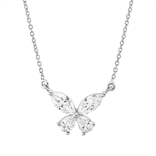 Collier 18 kt WG, 2 Nav. 0,30 ct, TW-vsi/si, 2 Tropfen 0,16 ct, TW-vsi/si