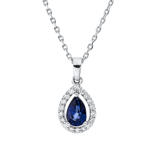 Collier 18 kt WG, mit Öse, 18 Brill. 0,13 ct, F-si, 1 Saphir 0,49 ct blau