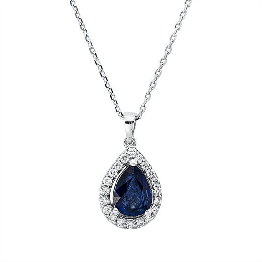 Collier 18 kt WG, mit Öse, 20 Brill. 0,20 ct, F-si, 1 Saphir 1,12 ct blau