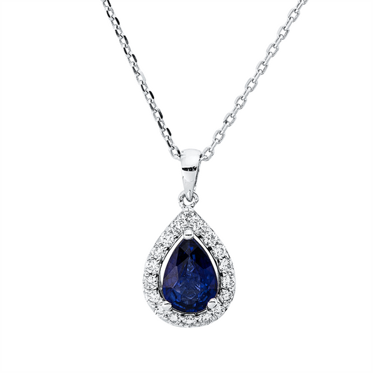 Collier 18 kt WG, mit Öse, 18 Brill. 0,18 ct, F-si, 1 Saphir 0,86 ct blau