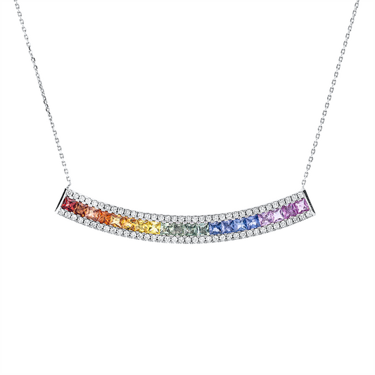 Collier 18 kt WG, 74 Brill. 0,89 ct, F-si, 20 Saphire 3,89 ct fancy