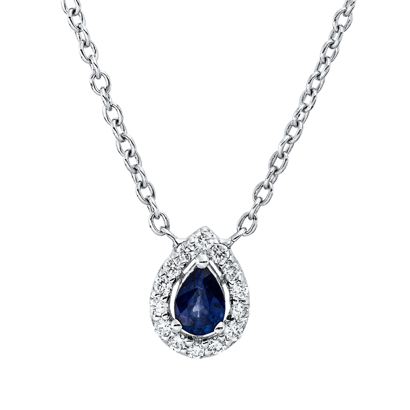 Collier 18 kt WG, 14 Brill. 0,08 ct, F-si, 1 Saphir 0,17 ct blau