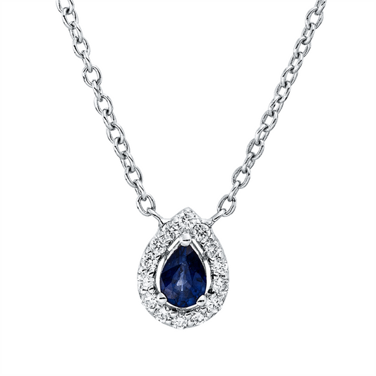 Collier 18 kt WG, 14 Brill. 0,08 ct, F-si, 1 Saphir 0,17 ct blau
