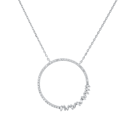 Collier 18 kt WG, 12 Bag. 0,16 ct, F-vsi, 44 Brill. 0,25 ct, F-si