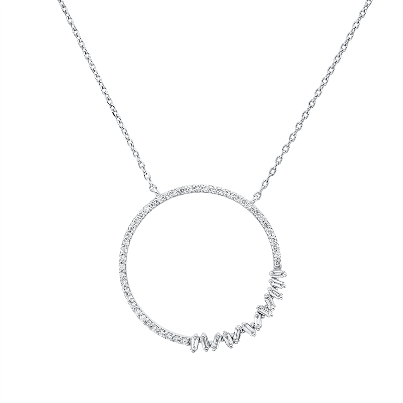 Collier 18 kt WG, 12 Bag. 0,16 ct, F-vsi, 44 Brill. 0,25 ct, F-si