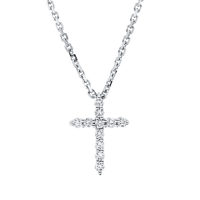 Collier 18 kt WG, mit ZÖ 42 cm, 11 Brill. 0,14 ct, TW-vsi