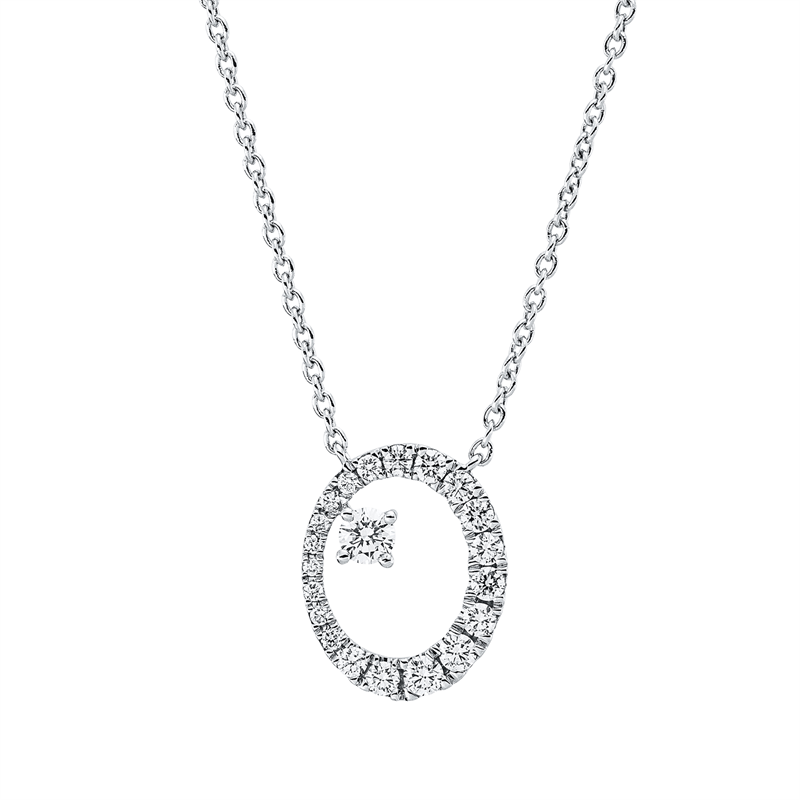 Collier 18 kt WG, mit ZÖ 42 cm, 23 Brill. 0,32 ct, TW-vsi