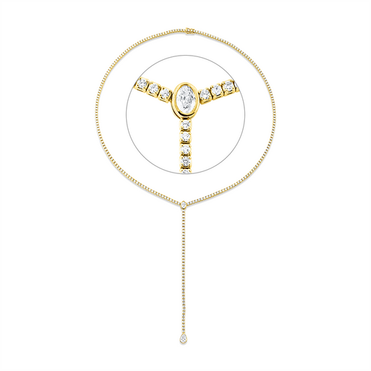 Collier 14 kt GG, 1 Oval 0,39 ct, W-si/pi, 1 Tropfen 0,70 ct, W-si/pi, 241 Brill. 4,77 ct, W-si/pi