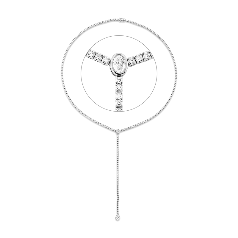 Collier 14 kt WG, 1 Oval 0,40 ct, W-si/pi, 1 Tropfen 0,70 ct, W-si/pi, 241 Brill. 4,77 ct, W-si/pi