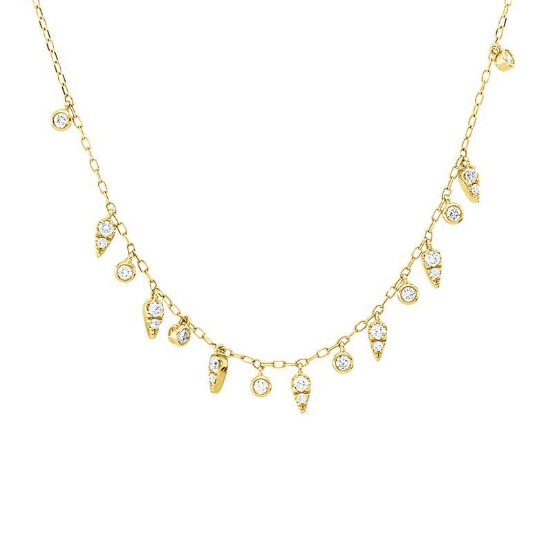 Collier 14 kt GG, mit ZÖ 40 cm + 43 cm, 19 Brill. 0,45 ct, TW-si, 7 Brill. 0,06 ct, TW-si