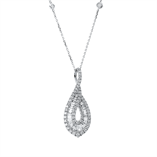 Collier 18 kt WG, ZÖ 40 cm, 56 Brill. 0,60 ct, TW-si, 13 Bag. 0,16 ct, TW-si, 18 Trap. 0,35 ct, TW-si