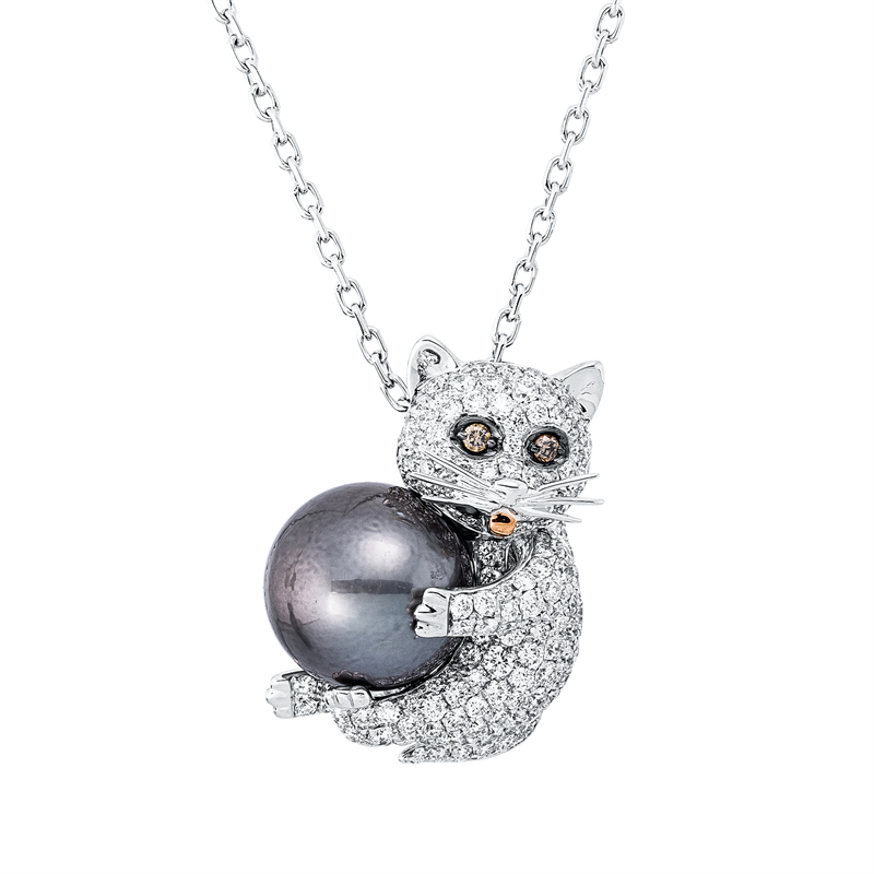 Collier 18 kt WG+RG, Fassung teils schwarz rhodinie, 172 Brill. 2,27 ct, TW-vsi/si, 2 Brill. 0,04 ct, fancy, 1 TA schwarz