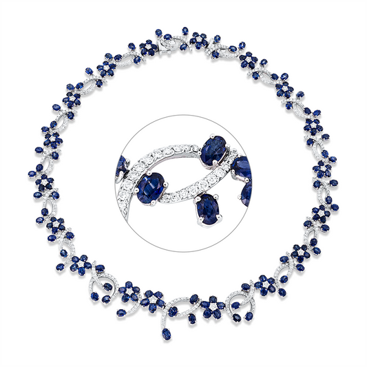 Collier 18 kt WG, 18 Brill. 2,25 ct, TW-vsi/si, 354 Brill. 5,93 ct, TW-vsi/si, 159 Saphire 52,06 ct blau