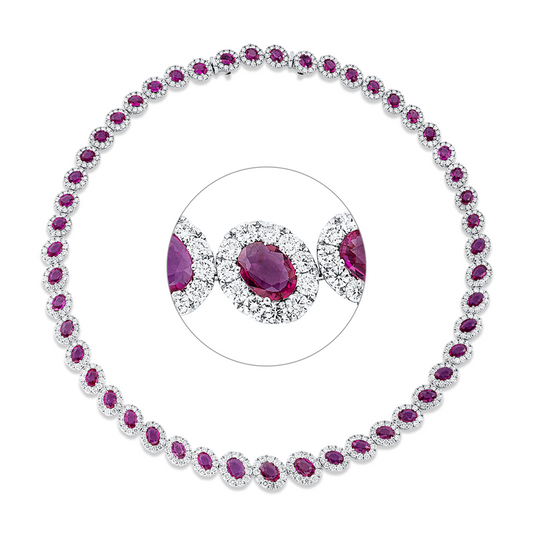 18 kt WG, 539 Brill. 14,26 ct, TW-vsi, 49 Rubine 23,42 ct rot