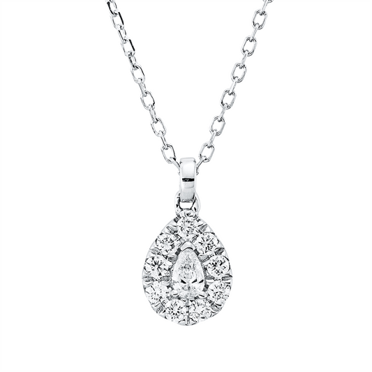 Collier 18 kt WG, mit ZÖ 40 cm, 1 Tropfen 0,06 ct, TW-vsi, 9 Brill. 0,13 ct, TW-si