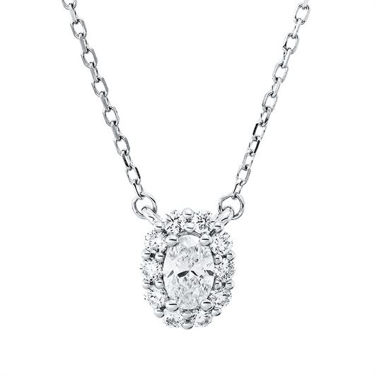 Collier 18 kt WG, mit ZÖ 40 cm, 1 Oval 0,20 ct, TW-vsi, 10 Brill. 0,15 ct, TW-si