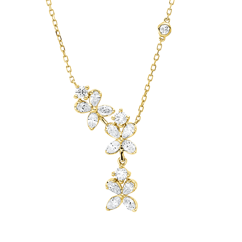 Collier 18 kt GG,ZÖ, 6 Nav. 0,25 ct, TW-vsi, 6 Tropfen 0,22 ct, TW-vsi, 5 Brill. 0,20 ct, TW-si
