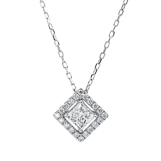 Collier 18 kt WG, mit ZÖ 40 cm + 43 cm, 20 Brill. 0,21 ct, TW-si, 1 Princ. 0,71 ct, TW-si