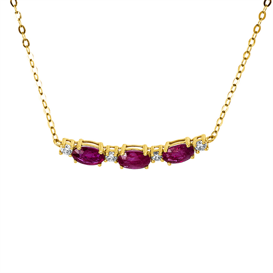 Collier 18 kt GG, mit ZÖ 40 cm + 43 cm, 4 Brill. 0,10 ct, F-si, 3 Rubine 0,97 ct rot