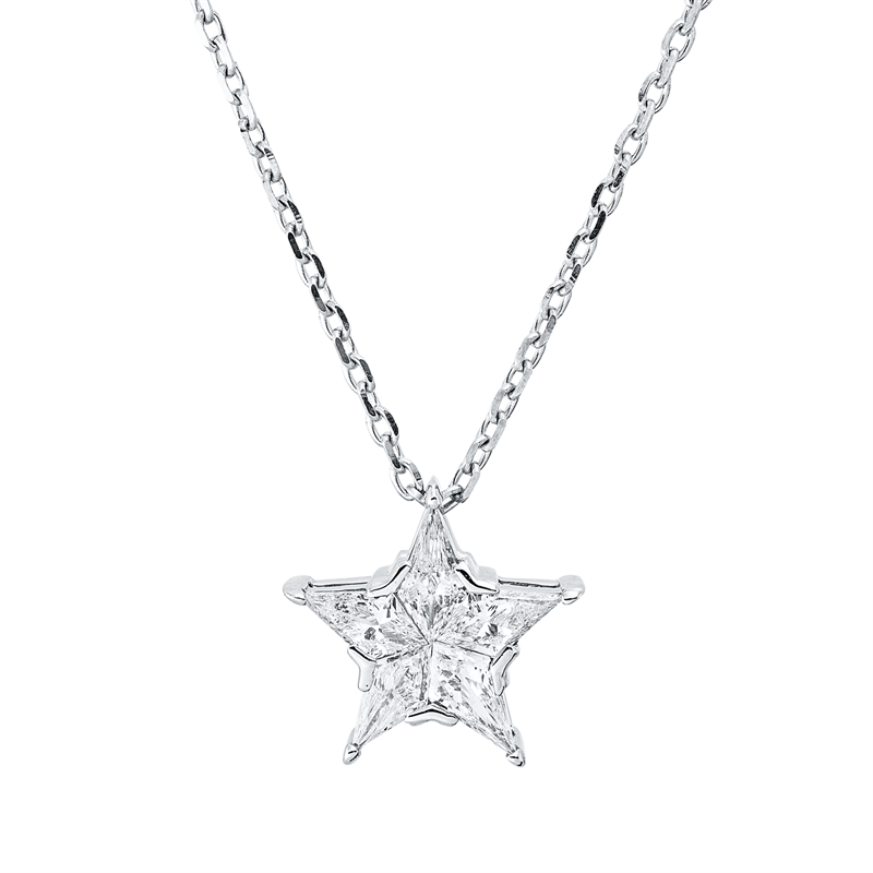 Collier 18 kt WG, mit ZÖ 40 cm, 5 Fant-Schl. 0,41 ct, F-vvs