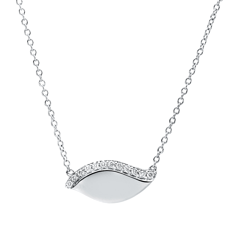 Collier 18 kt WG, mit ZÖ 43 cm + 40,6 cm, 12 Brill. 0,09 ct, I-si/pi