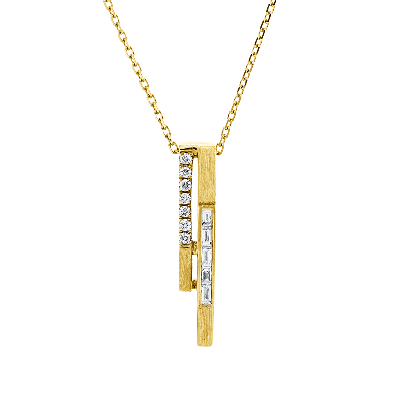 Collier 18 kt GG, mit ZÖ 40.6 cm + 45.7 cm, 7 Brill. 0,04 ct, TW-si, 5 Bag. 0,06 ct, TW-si