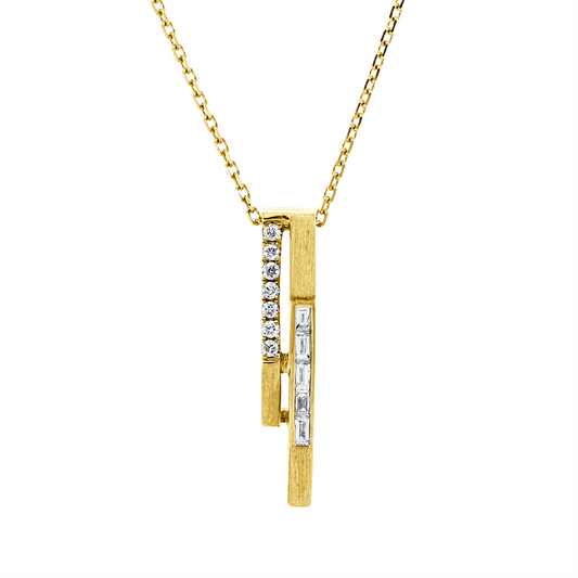 Collier 18 kt GG, mit ZÖ 40.6 cm + 45.7 cm, 7 Brill. 0,04 ct, TW-si, 5 Bag. 0,06 ct, TW-si