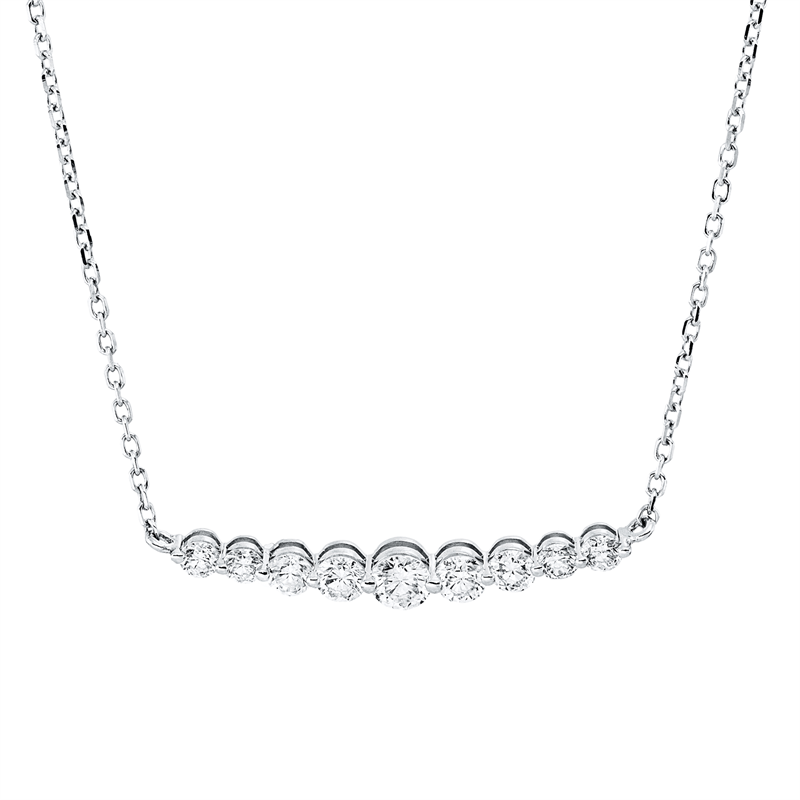 Collier 18 kt WG, mit ZÖ 38 cm and 40 cm, 2 Brill. 0,10 ct, F-vsi, 2 Brill. 0,13 ct, F-vsi, 1 Brill. 0,11 ct, F-vsi, 4 Brill. 0,14 ct, F-vsi