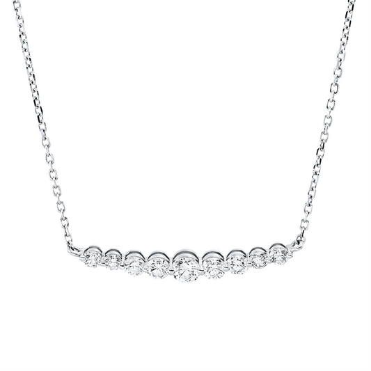 Collier 18 kt WG, mit ZÖ 38 cm and 40 cm, 2 Brill. 0,10 ct, F-vsi, 2 Brill. 0,13 ct, F-vsi, 1 Brill. 0,11 ct, F-vsi, 4 Brill. 0,14 ct, F-vsi