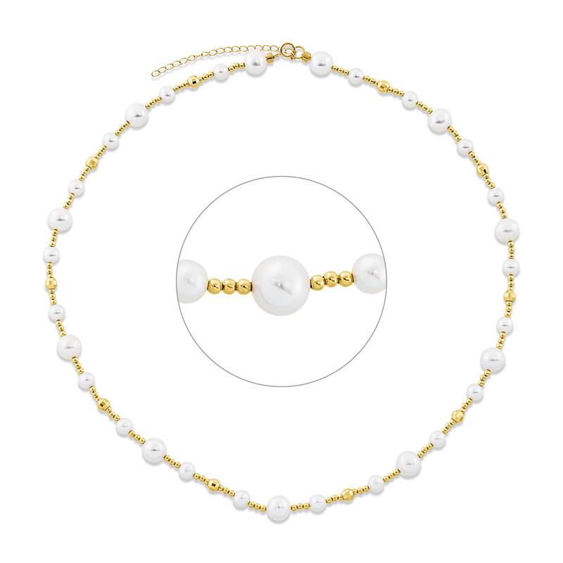 Collier 18 kt GG, mit ZÖ 42 cm, 11 SW weiß 7 mm, 20 SW weiß 5 mm