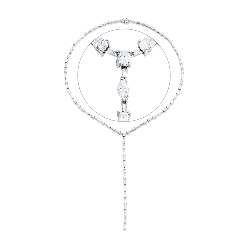 Collier 18 kt WG, 20 Tropfen 2,94 ct, 20 Nav. 2,85 ct, 20 Oval 2,81 ct, 20 Bag. 2,01 ct, TW-si