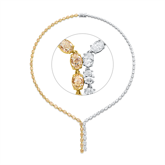 Collier 18 kt WG+GG, 47 Oval 8,47 ct, TW-si, 40 Oval 10,51 ct, gelb