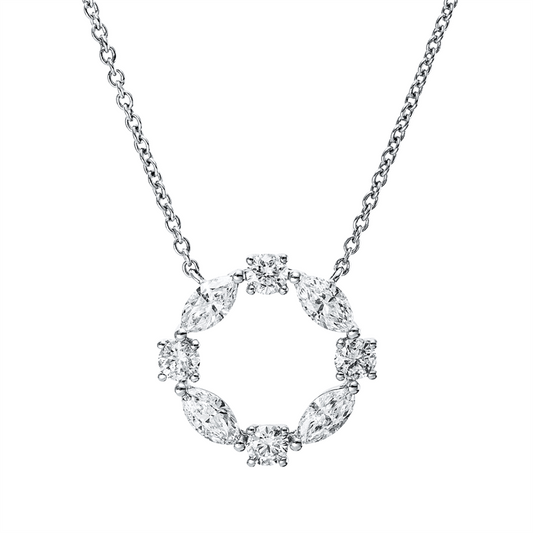 Collier 18 kt WG, mit ZÖ 40.6 cm + 45.7 cm, 4 Brill. 0,18 ct, TW-pi, 4 Nav. 0,30 ct, TW-pi