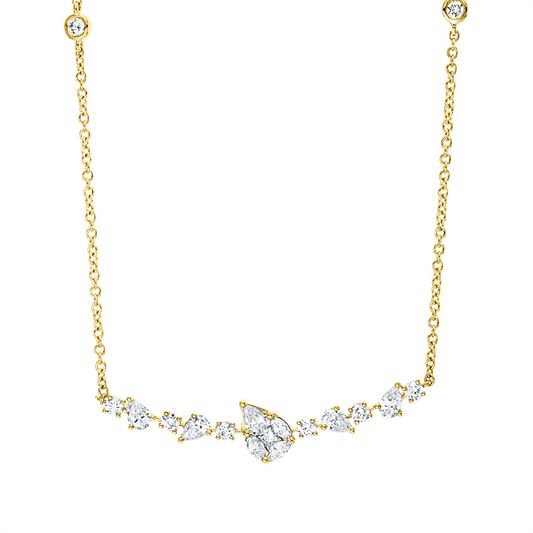 Collier 18 kt GG, 5 Tropfen 0,37ct, 3 Nav. 0,09 ct, 1 Princ. 0,03 ct, TW-vsi, 10 Brill. 0,29 ct, TW-si