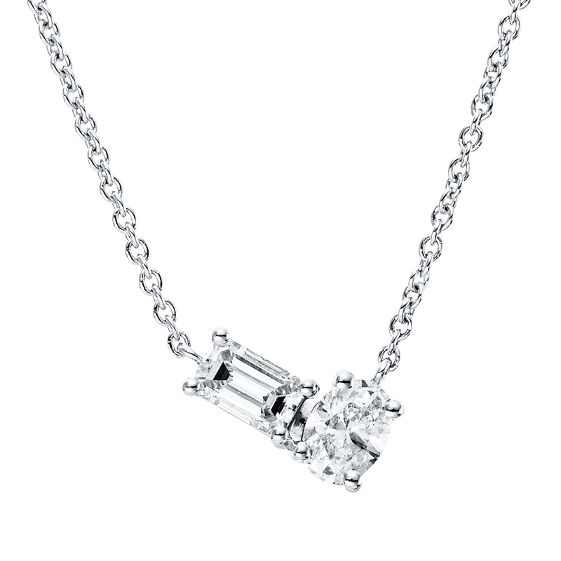 Collier 18 kt WG, 1 Sm.schliff 0,14 ct, TW-si, 1 Oval 0,16 ct, TW-si