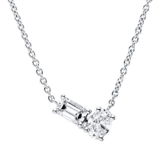 Collier 18 kt WG, 1 Sm.schliff 0,14 ct, TW-si, 1 Oval 0,16 ct, TW-si