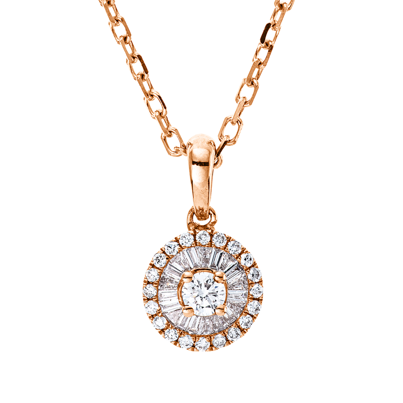 Collier 18 kt RG, ZÖ, 1 Brill. 0,06 ct, TW-si, 20 Brill. 0,06 ct, TW-si, 19 Trap. 0,12 ct, TW-vsi
