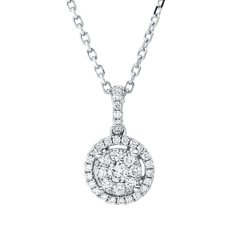 Collier 18 kt WG, mit ZÖ 43 cm + 40,6 cm, 8 Brill. 0,15 ct, 28 Brill. 0,17 ct, 1 Brill. 0,09 ct, TW-si