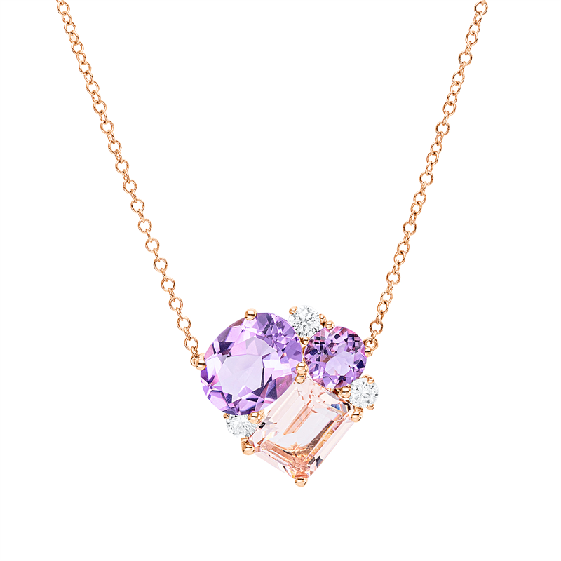 Collier 18 kt RG, 3 Brill.0,21ct, TW-si, 2  Amethyst 2,30 ct pink, 1 Morganit 1,60 ct rosa