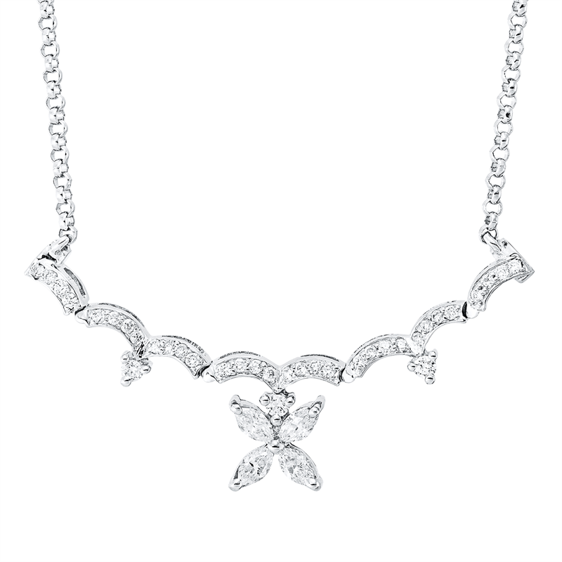Collier 18 kt WG, 4 Nav. 0,33 ct, TW-si, 35 Brill. 0,27 ct, TW-si