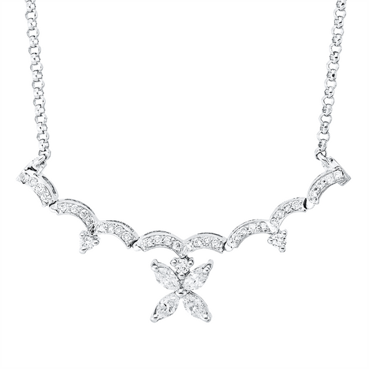 Collier 18 kt WG, 4 Nav. 0,33 ct, TW-si, 35 Brill. 0,27 ct, TW-si