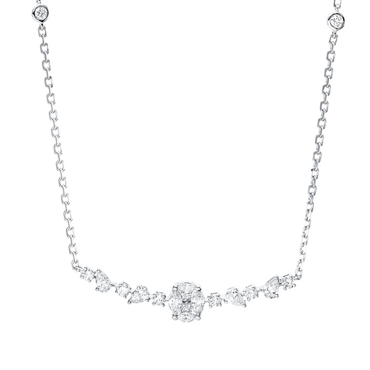 Collier 18 kt WG, 4 Tropfen 0,26ct, 4 Nav.0,18ct, 2 Princ. 0,06 ct, TW-vsi, 10 Brill. 0,29 ct, TW-si