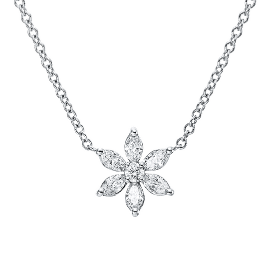Collier 18 kt WG, 1 Brill. 0,04 ct, TW-pi, 6 Nav. 0,29 ct, TW-pi