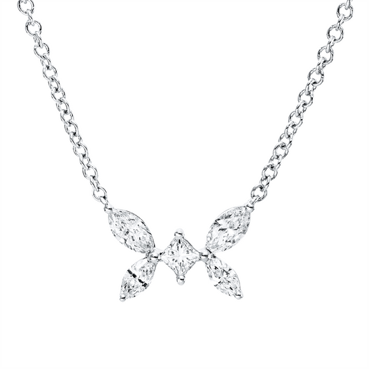 Collier 18 kt WG, 1 Princ. 0,08 ct, TW-si, 4 Nav. 0,30 ct, TW-si