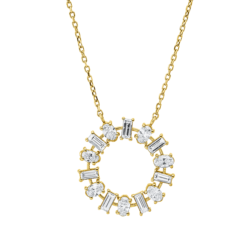 Collier 18 kt GG, 7 Bag. 0,46 ct, TW-si, 7 Oval 0,69 ct, TW-si