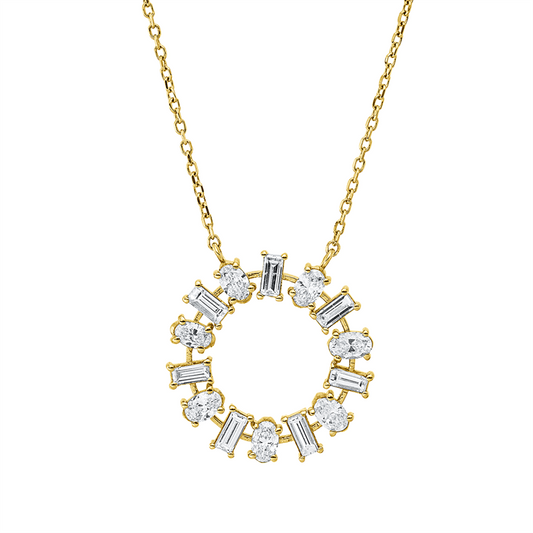 Collier 18 kt GG, 7 Bag. 0,46 ct, TW-si, 7 Oval 0,69 ct, TW-si