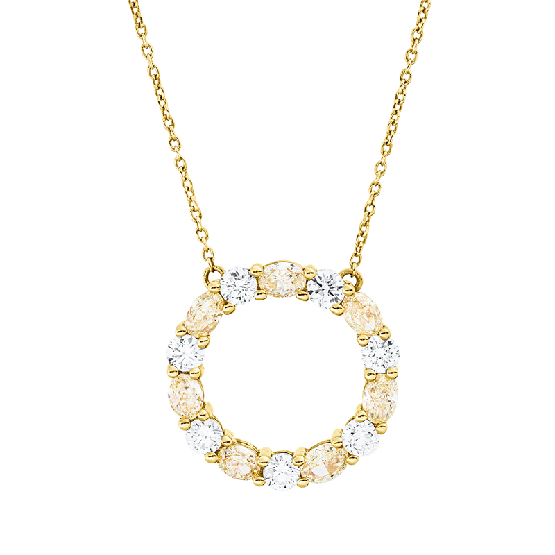Collier 18 kt GG, 7 Brill. 0,97 ct, TW-si, 7 Oval 1,49 ct, gelb