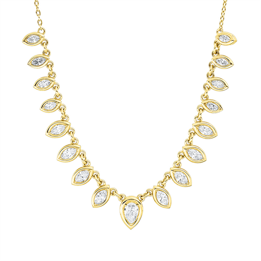 Collier 18 kt GG, mit ZÖ 39 cm, 1 Tropfen 0,20 ct, E-vsi/si, 16 Nav. 0,80 ct, E-vsi/si